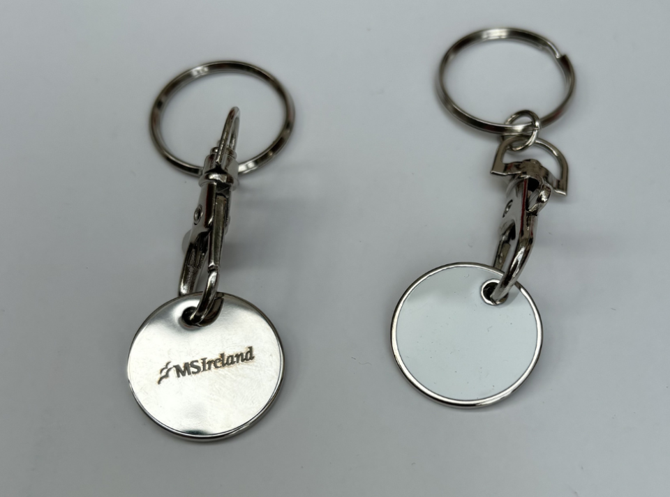 Silver MS Ireland trolley token with keyring attachment