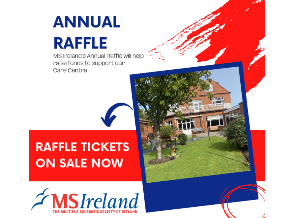 Poster white background, annual raffle and image of care centre