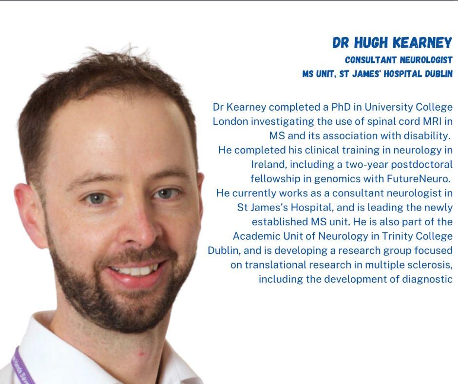 Image of Dr Hugh Kearney on a white background with blue text outline his bio.